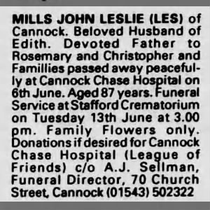 Obituary for JOHN LESLIE MILLS
