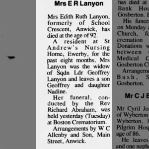 Obituary for E R Lanyon