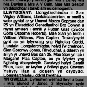 Sion Goronwy Jones, Rhyduchaf Second in Bass Solo in National Eisteddfod 1995