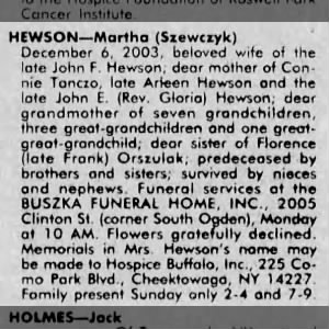 Obituary for Martha HEWSON