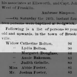 Widow Lydia (Buzzell) Bolton age 90.  Ellsworth, Maine, May 5, 1870