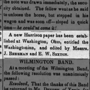The Ohio Washingtonian a Harrison paper