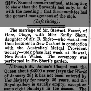 Marriage of Mr Fraser to Emily Short