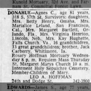 Obituary for Agnes C DONAHUE