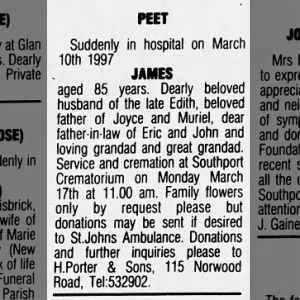 Obituary for JAMES PEET