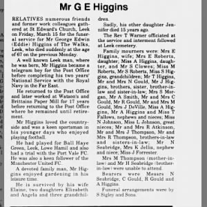Obituary for G E Higgins