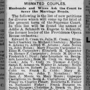 Henrietta E Messter and Nathaniel Fisher DIVORCE