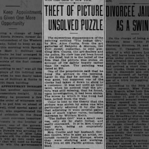 Theft of Picture Unsolved Puzzle; Alice Coutts San Francisco 1913