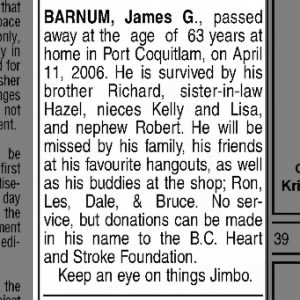 Obituary for James G. BARNUM