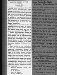 Contagious diseases in Rawlins County, 1935.
