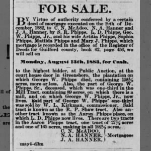 George W Phipps Sr land sold at auction, May 1883 