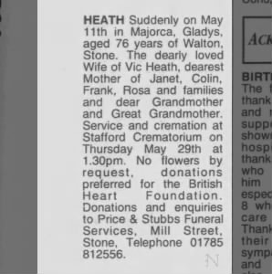 Obituary for Gladys HEATH