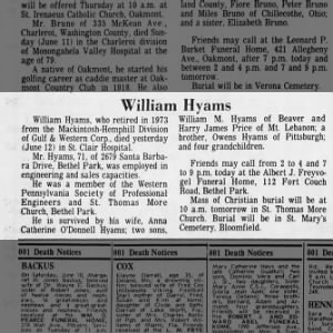 Obituary for William Hyams