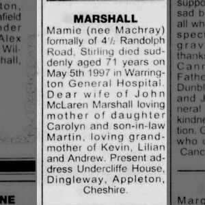 Obituary for Mamie MARSHALL