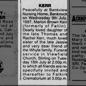 Obituary for Marion Brown KERR