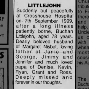 1999 Obituary Buchan Littlejohn 7th Sept.