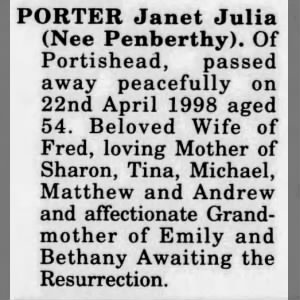 Obituary for Janet Julia PORTER