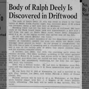Ralph Deely drowning, brother of Leo B Deely