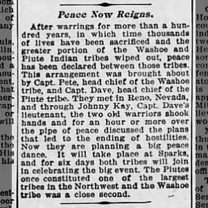 Johnny Kay, Paiute/Washoe peace treaty