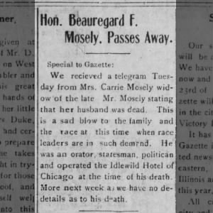 Hon. Beauregard F. Mosely Passes Away