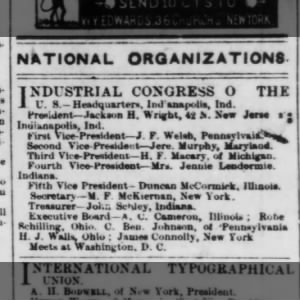 1877 Jackson H Wright, President National Organization (Sat. 4.21 The Workingman's Advocate, pg 4)
