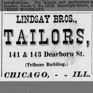 Lindsay Bros tailors, Chicago Apr 9, 1880