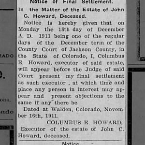 Notice of Final Settlement of John C. Howard Estate