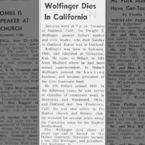 Obituary for Dwight S Wolfinger