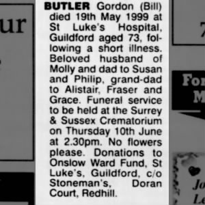 Obituary for Gordon BUTLER