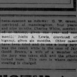 Joslin A. Lewis, convicted of bigamy