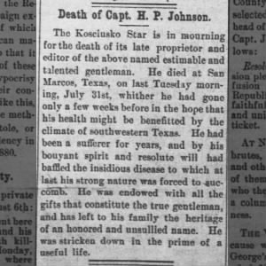 Death of HP Johnson 1883