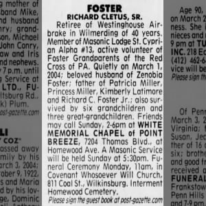 Obituary for RICHARD FOSTER CLETUS
