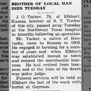 Obituary for J O Tucker