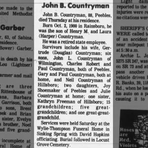 Obituary for John L Countryman