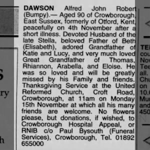 Obituary for Alfred John Robert DAWSON