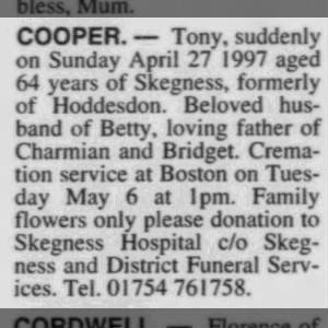 Obituary for Tony COOPER