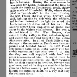 Pt 2 Indian Frank's death 2 Nov 1870
