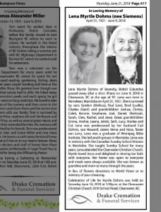 Obituary for Lena Myrtle Dohms