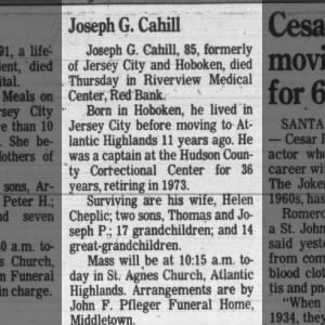 Obituary for Joseph G Cahill