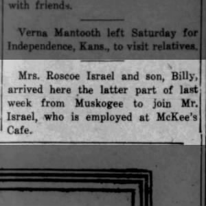 Israel, Mrs. Roscoe and son from Muskogee