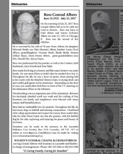 Albers, Ross Conrad Obituary
The Bashaw Star August 2 2017