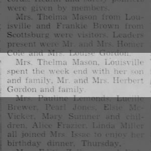 Thelma Mason spends weekend with her son Herbert Gordon
