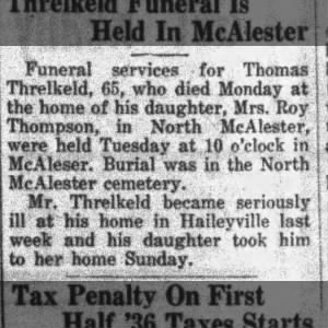Funeral Services for Thomas Threlkeld