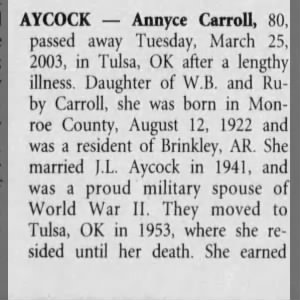 Obituary for Annyce Carroll