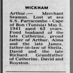 Obituary for Arthur Merchant WICKHAM
