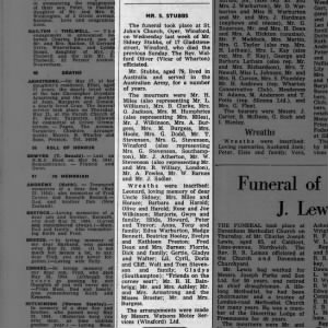 Obituary for Sidney Stubbs in Winsford Chronicle Thursday May 21, 1970