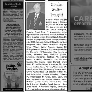 Obituary for Gordon Walter Praught