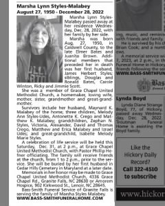 Obituary for Marsha Lynn Styles - Malabey