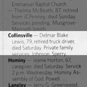 Obituary for Delmar Blake Lewis