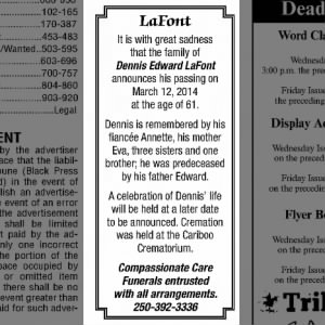 Obituary for Dennis Edward LaFont